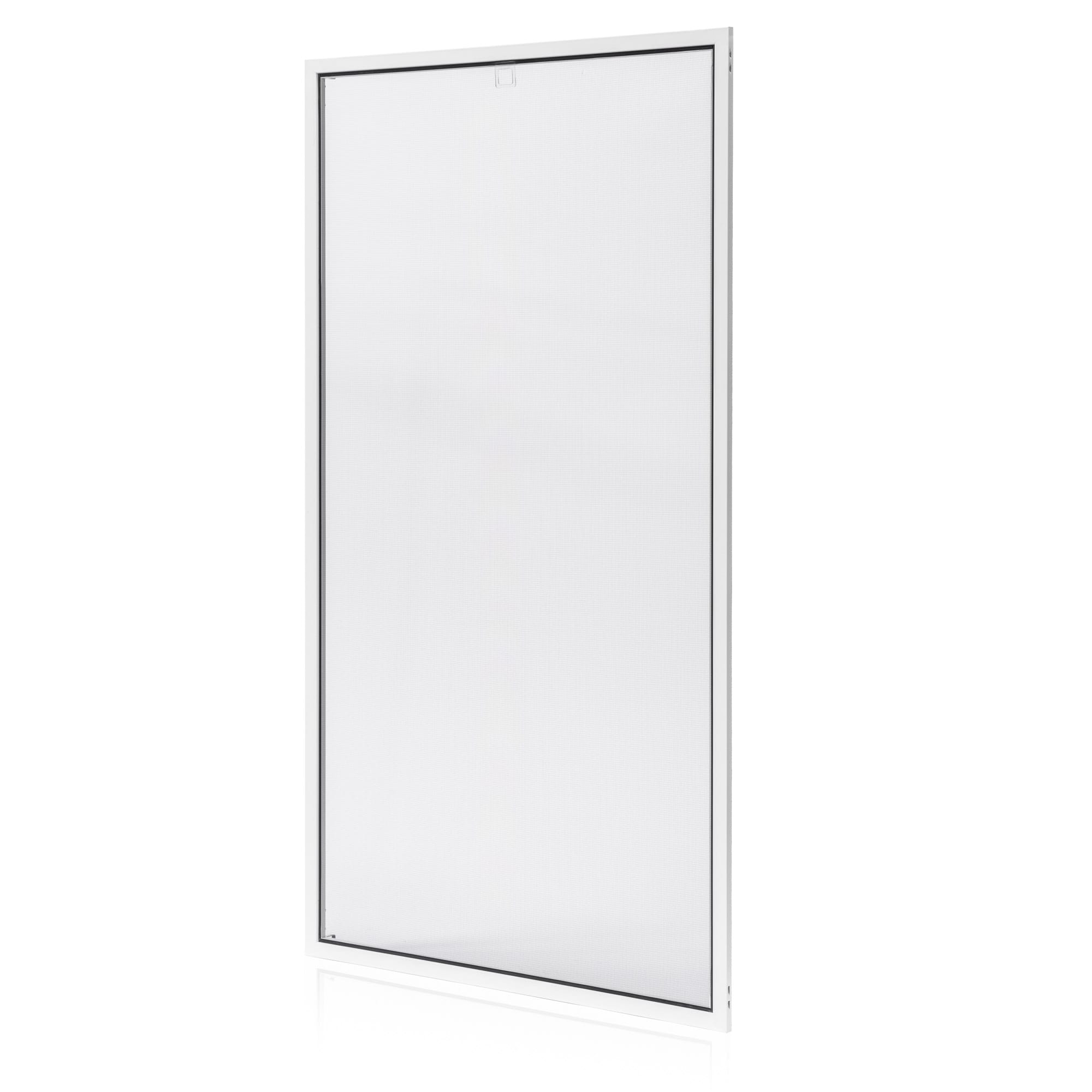 FRAME_white_RAL9016 Fliegengitter Fenster - mit Rahmen: rechteckiges, weißes Fliegengitter mit feinem Netz – schützt effektiv vor Insekten.